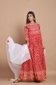 Red Cotton Block Printed Dress with Chiffon Dupatta 