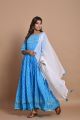 Sky Blue Cotton Block Printed Dress with Chiffon Dupatta 