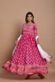 Pink Cotton Block Printed Dress with Chiffon Dupatta 