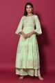 Pista Green Cambric Cotton Block Printed Gown