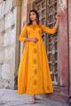 Mustard Jaam Silk Block Printed Flared Gown