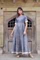 Powder Grey Jaam Silk Block Printed Flared Gown