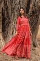 Red Madras Silk Block Printed Gown