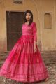 Pink Madras Silk Block Printed Gown