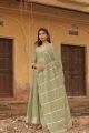 Olive Linen Cotton Gown with Chiffon Dupatta