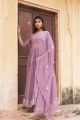 Purple Linen Cotton Gown with Chiffon Dupatta