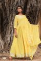 Yellow Linen Cotton Gown with Chiffon Dupatta