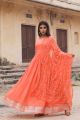 Orange Linen Cotton Gown with Chiffon Dupatta